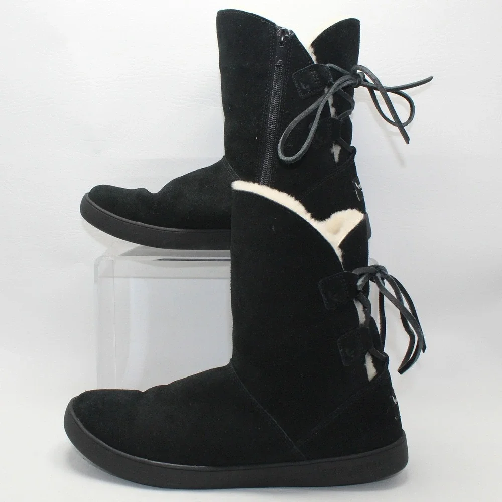 Koolaburra by UGG Black Suede Fur Lined Lace Back Boots 1019361 Womens 7‎